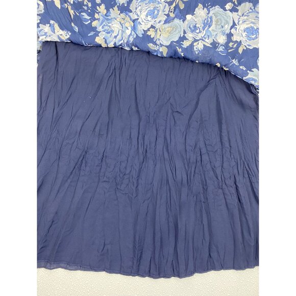 INC Women Floral Boho Flowy Pleated Skirt W/Wide Sequin Trim Blue & White SZ 6 - Picture 2 of 12